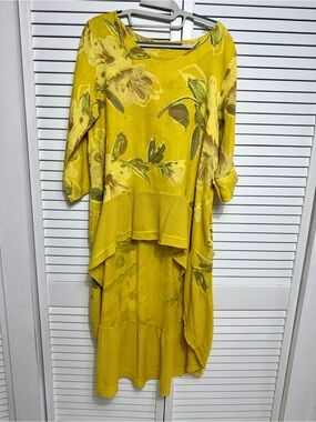 MADE IN ITALY YELLOW FLORAL HIGH-LOW TUNIC DRESS SIZE L